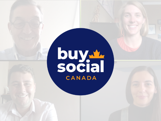 Buy Social Canada logo on top of screenshot of four people smiling on a zoom call