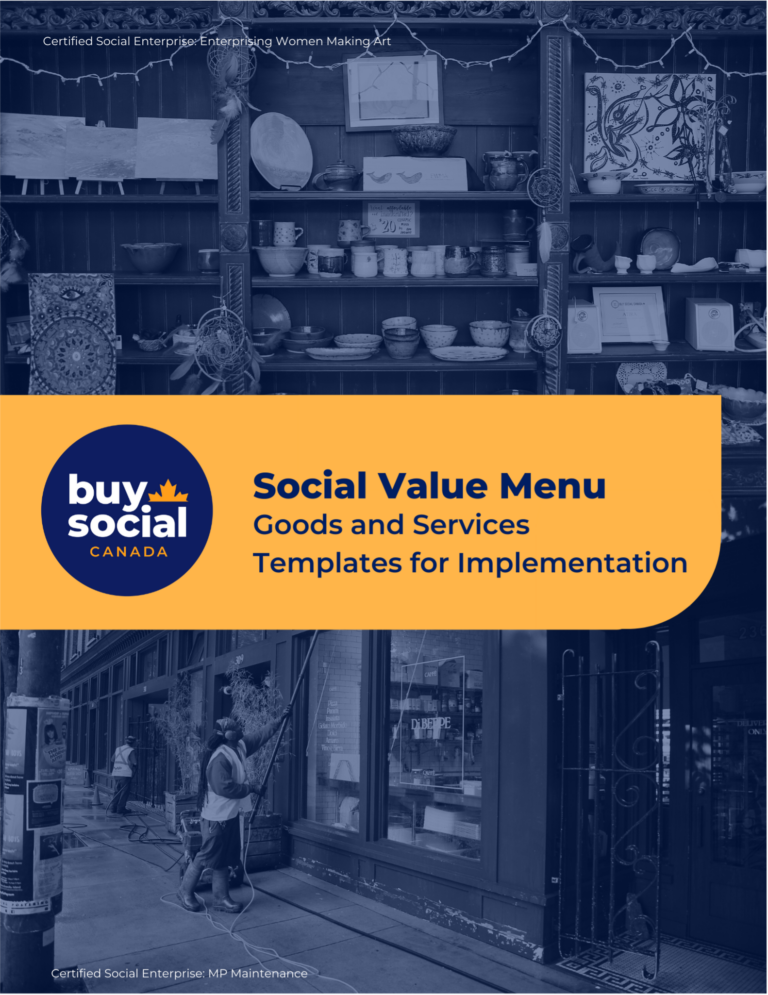 The resource cover has a photo of a shop and of a man cleaning a window. The title says Social Value Menu Goods and Services Templates for Implementation